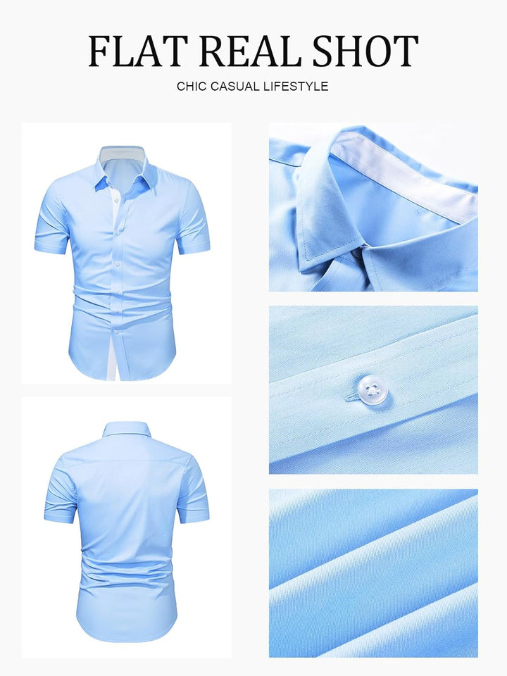 Meilicloth Herren Hemd Businesshemd Kurzarm Freizeithemd Herrenhemden Casual Regular Fit Bügelfrei B