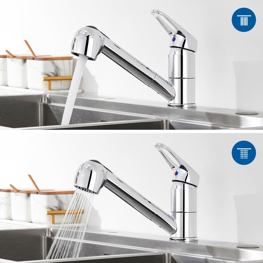Auralum Niederdruck Armatur Küche, Wasserhahn Küche Ausziehbar, Küchenarmatur Niederdruck mit Brause