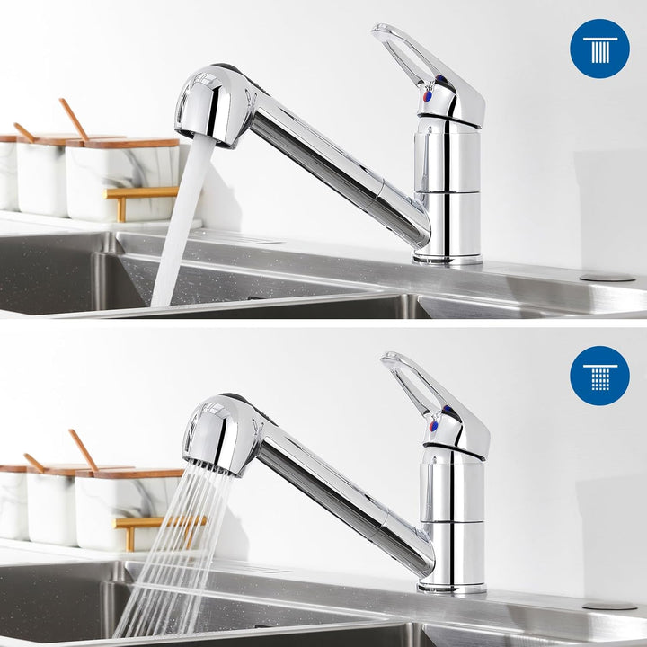Auralum Niederdruck Armatur Küche, Wasserhahn Küche Ausziehbar, Küchenarmatur Niederdruck mit Brause