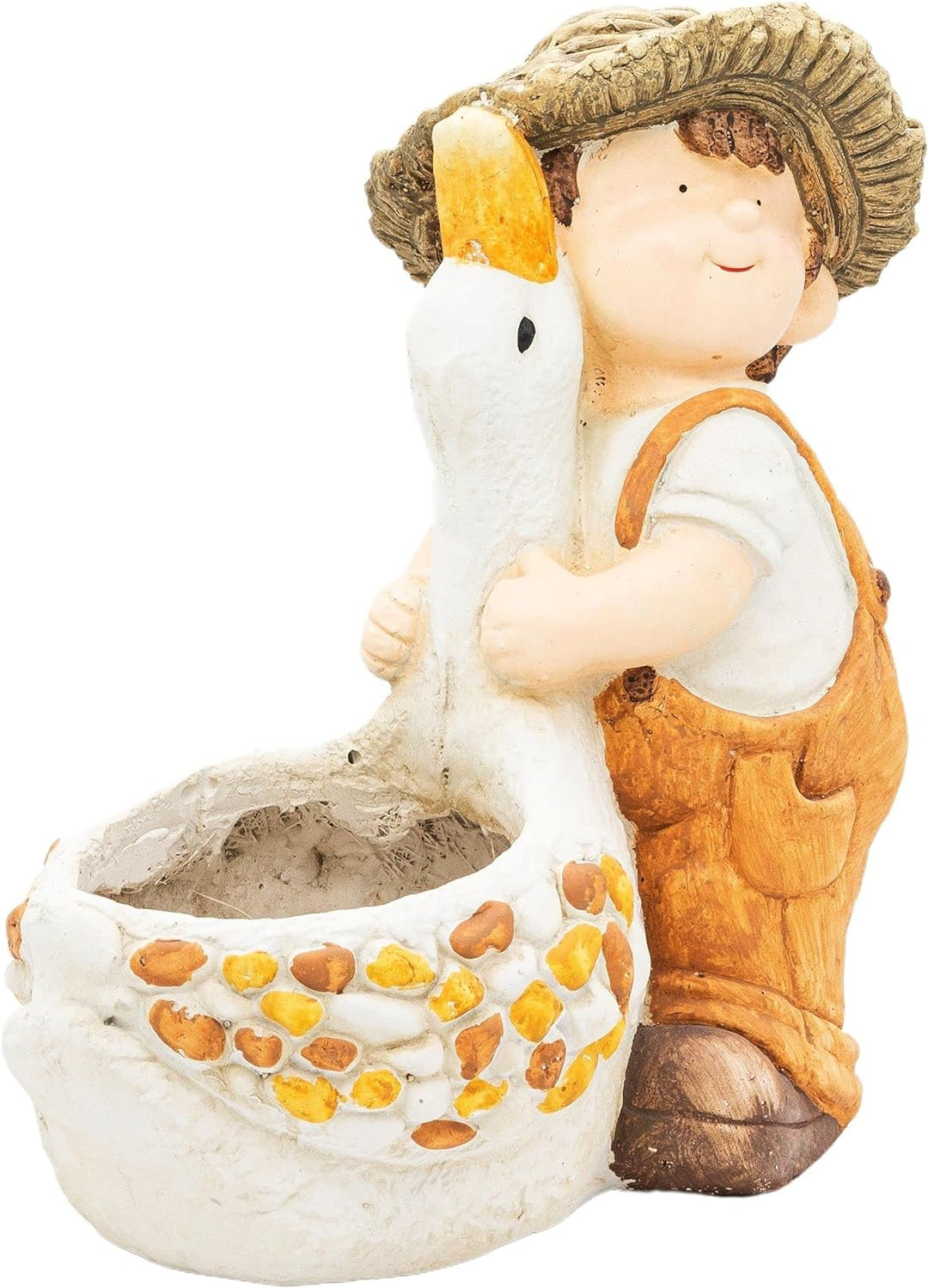 Wichtelstube-Kollektion XL Gartenfigur Dekofigur Martin mit Gans als Blumentopf Gartendeko Figuren f