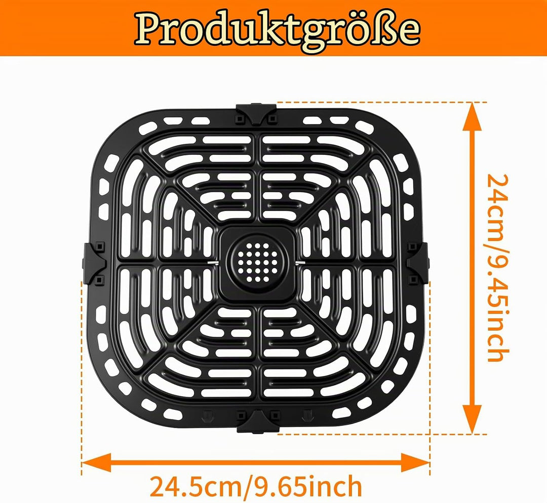Ersatz Grillpfanne Heissluftfritteuse 25cm, Air Fryer Grillplatte Quadrat Hitzebeständig mit Gummi E
