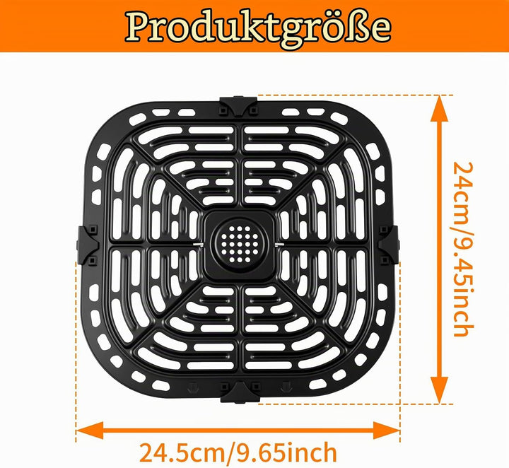 Ersatz Grillpfanne Heissluftfritteuse 25cm, Air Fryer Grillplatte Quadrat Hitzebeständig mit Gummi E