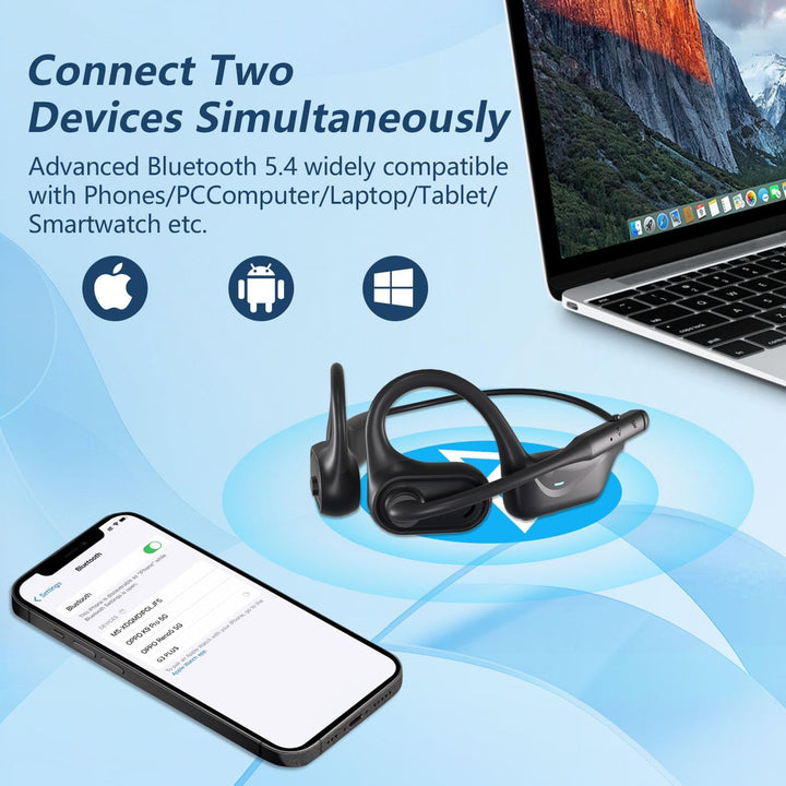 BANIGIPA Bluetooth 5.4 Headset mit Mikrofon, offene Kopfhörer mit Mikrofon, drahtloses Headset mit R