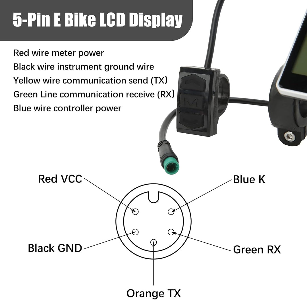 Elektrofahrrad LCD Display, 24V 36V 48V 60V 5-polig Elektrofahrrad-LCD-Messgerät mit Wasserdichter S