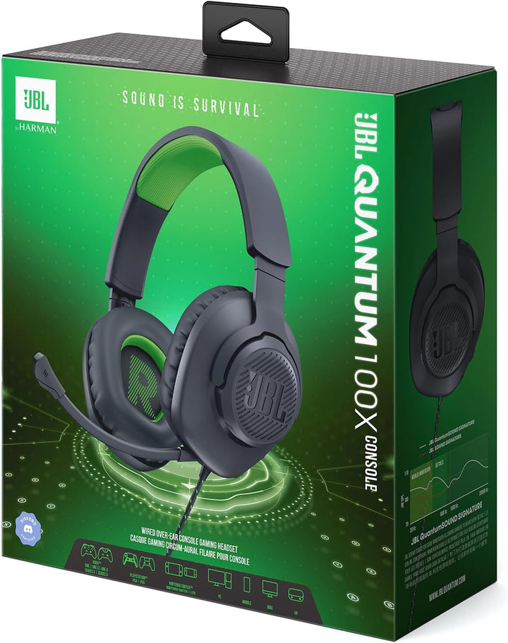 JBL Quantum 100X Over-Ear-Gaming-Headset – Wired 3,5 mm Klinke – Mit abnehmbarem Boom-Mikrofon – Kom