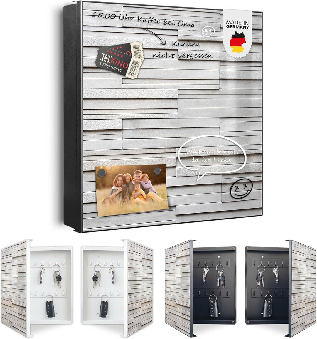 banjado® Grosser Schlüsselkasten Glas/Schlüsselbox 30cm x 30cm mit 50 Haken - Motiv Relief/Schlüssel