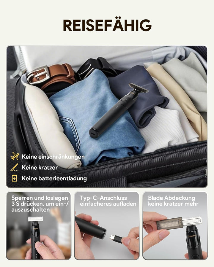 Xpert T Magnetisch Rasierer Herren Elektrisch mit Etui, Unisex Barttrimmer mit Nasenhaartrimmer, Ver