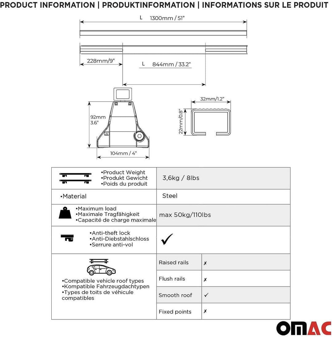 OMAC Dachträger Querträger Stahl für VW T5 T6 T6.1 Transporter Multivan Caravelle 2003-2024 – Abschl