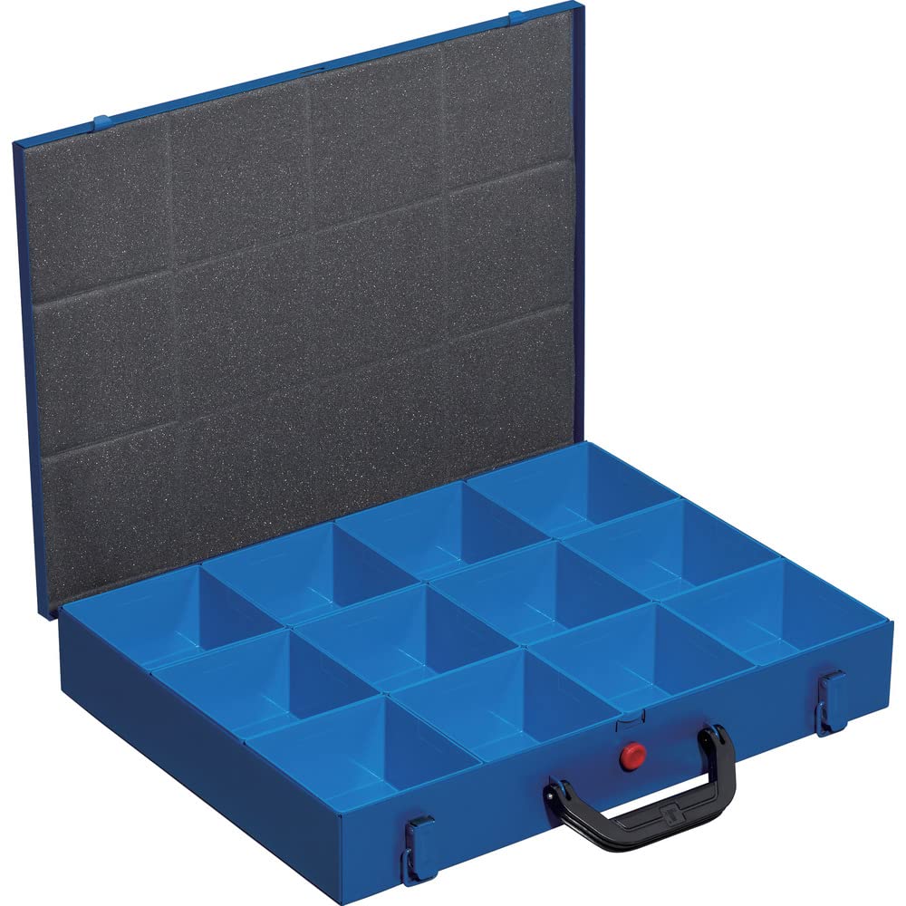 Kleinteilekoffer, Stahlblech, EuroPlus Metall 44/12x63, blau, 12 Einsätze, dicht schliessend