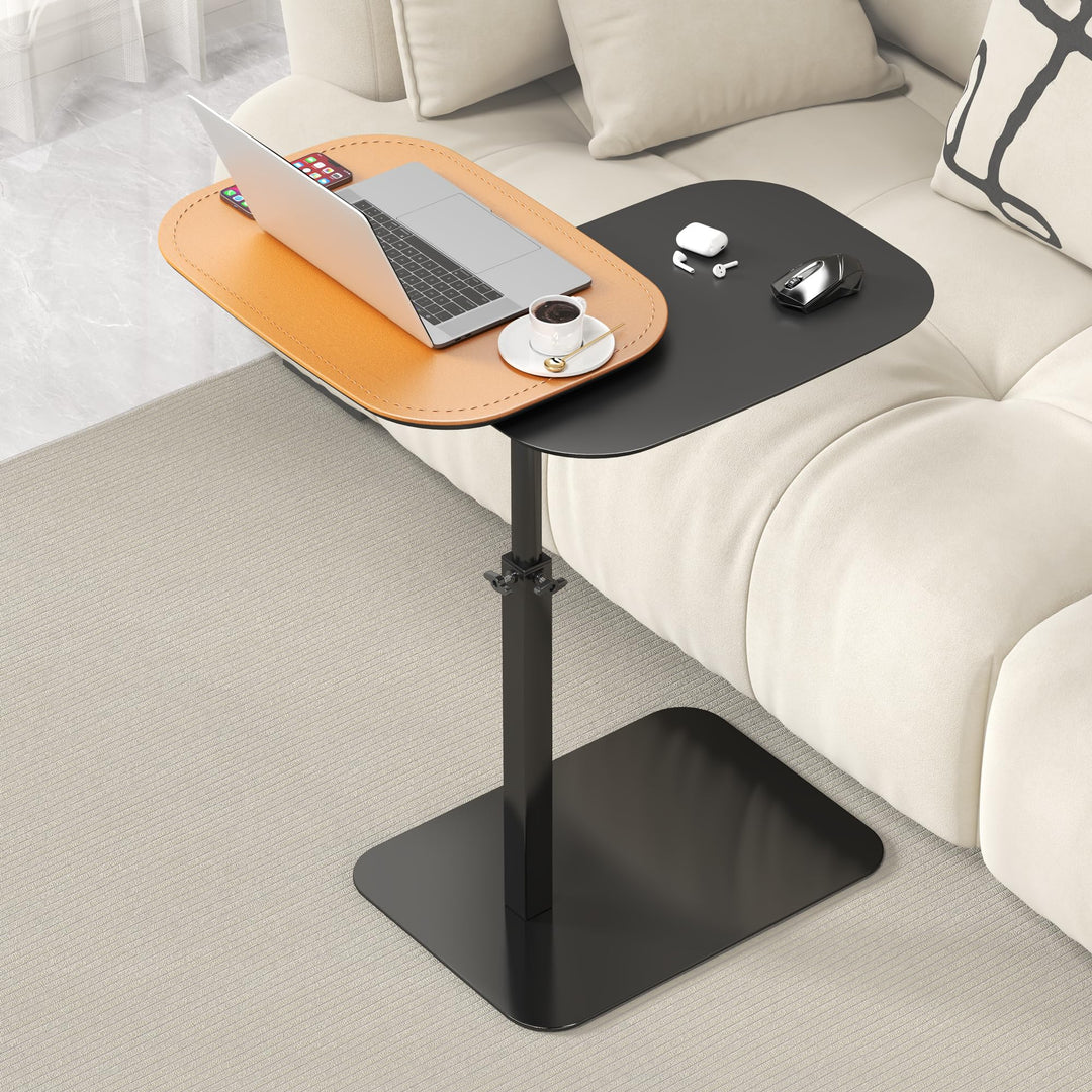 Beistelltisch C Form Höhenverstellbar, Klein Couchtisch Holz Sofatisch, Doppelter Tischplatte Laptop