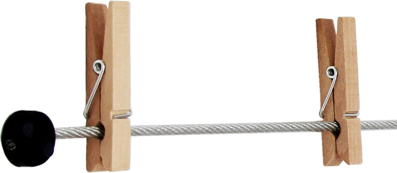 LeTOMA – Hochwertiges Fotoseil aus Stahl 2x100 cm lang und 2x8 rustikale Holzklammern 45mm - Fotolei