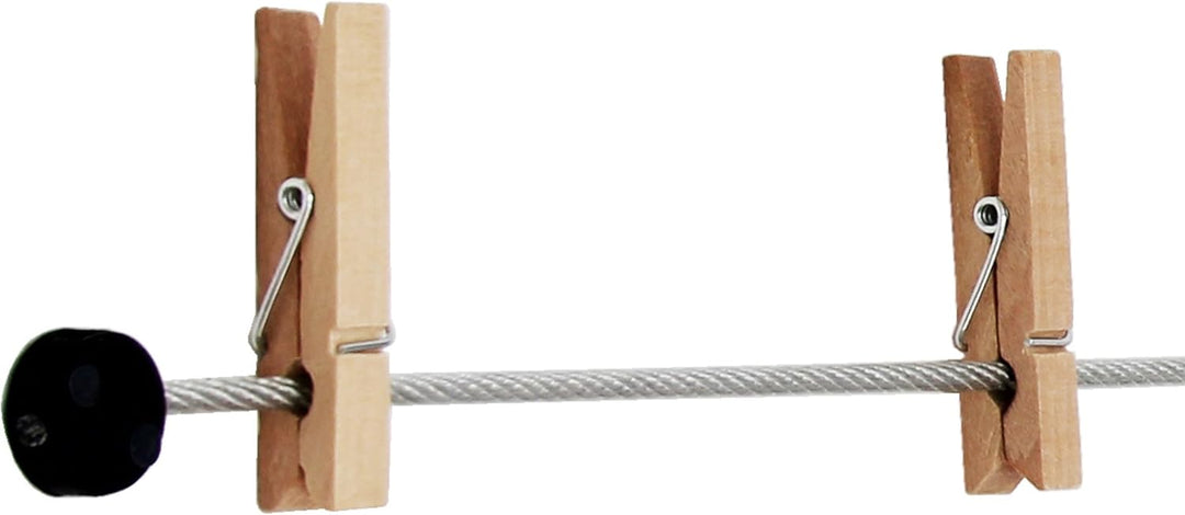 LeTOMA – Hochwertiges Fotoseil aus Stahl 2x100 cm lang und 2x8 rustikale Holzklammern 45mm - Fotolei