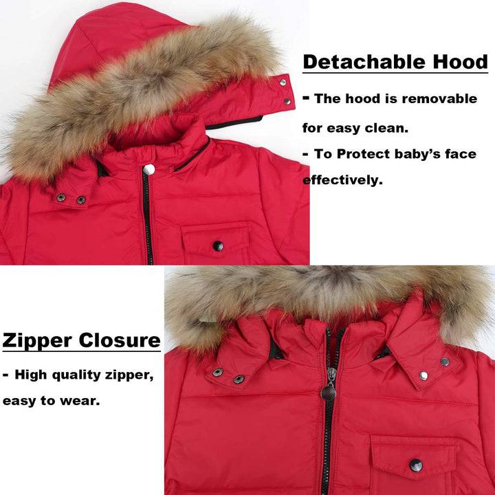 Kinder Bekleidungsset Junge Mädchen Süss Schneeanzug mit Kaputze Daunenjacke + Skihose 2tlg Verdickt