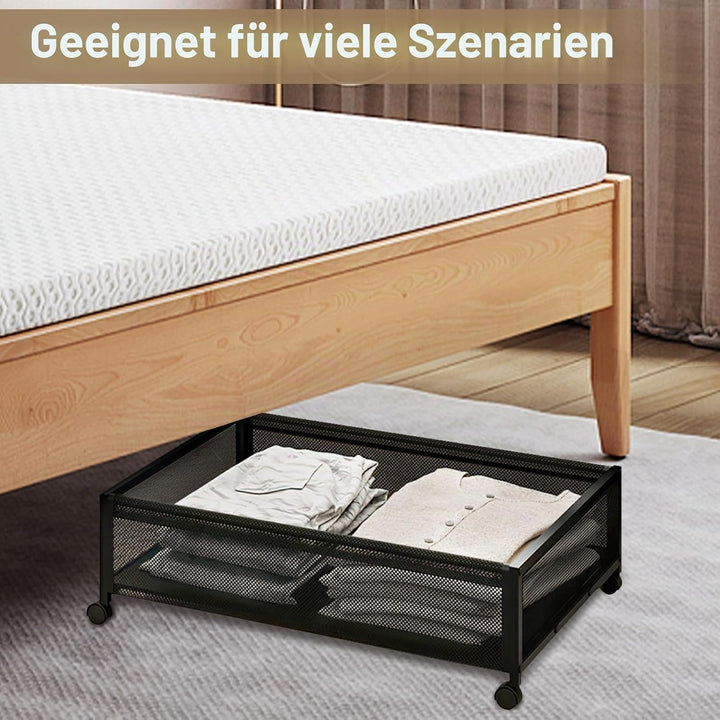 SPECILITE Unterbett-Aufbewahrungsbehälter auf Rädern, 2 Pack Rollende Unterbett-Metallbehälter mit D
