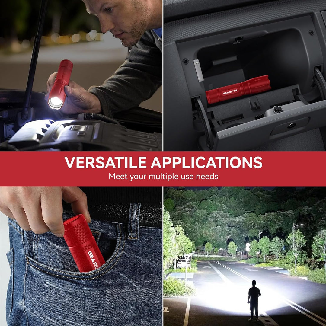 GEARLITE LED Taschenlampe Batteriebetrieben 2 Stücke, 2000 Lumen Extrem Hell Mit 5 Modi, IP65 Wasser