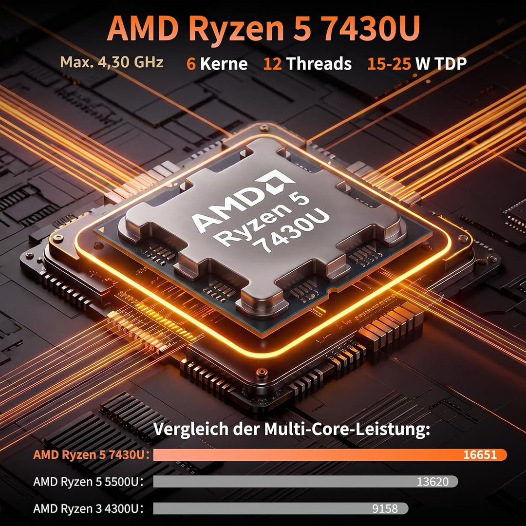 DreamQuest Mini PC Windows 11 Pro - AMD Ryzen 5 7430U, 16GB DDR4 RAM, 512GB SSD (erweiterbar), WiFi