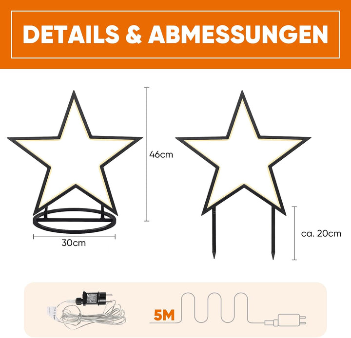 SALCAR LED Gartenstecker Stern Metall, 50cm Garten Stern Leuchte mit Erdspiess, Wasserdicht Weihnach