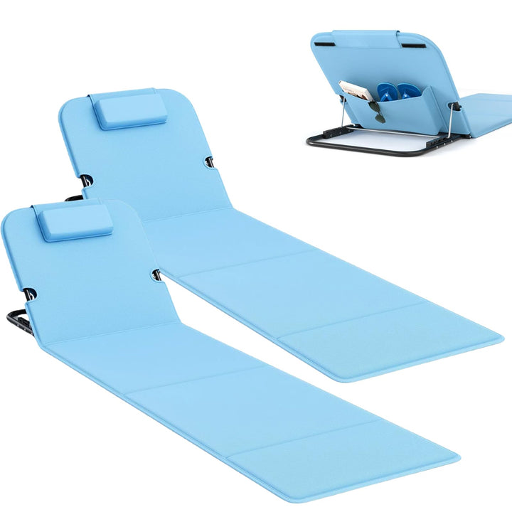 WildFun 2er Set Strandmatte Klappbar mit Rückenlehne 165cm, 5-Stufige Höhe Strandliege Klappbar Leic