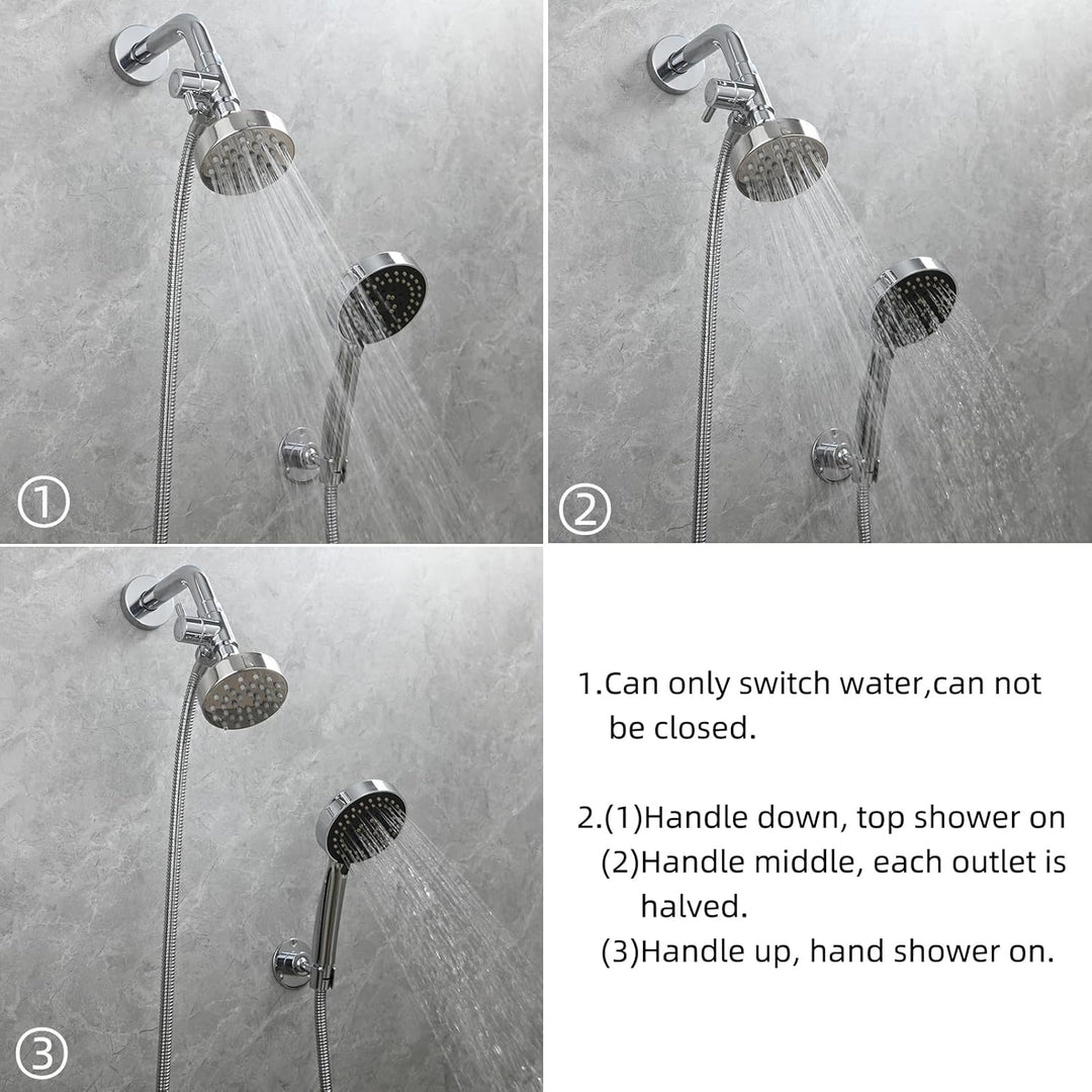 Tecmolog Dusche Adapter G1/2 Messing Umstellventil für Handbrause und Festen Sprühkopf, Chrom, Chrom