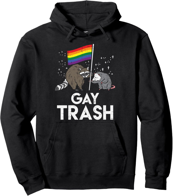 Gay Trash Raccoon Opossum LGBTQ Pride Flag Men Women Kids Pullover Hoodie