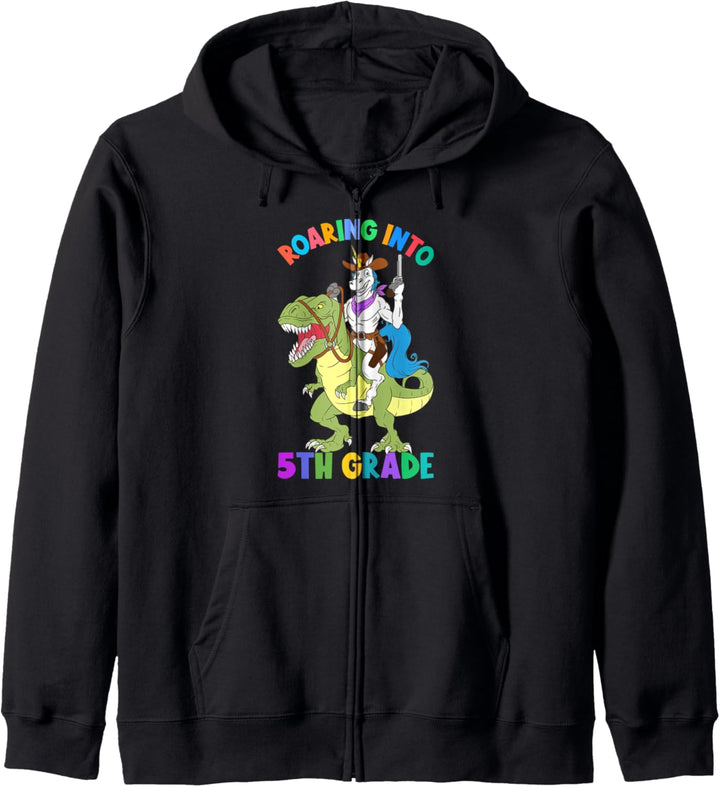 Roaring Into 5th Grade Unicorn Riding Dinosaurier Back School Kapuzenjacke