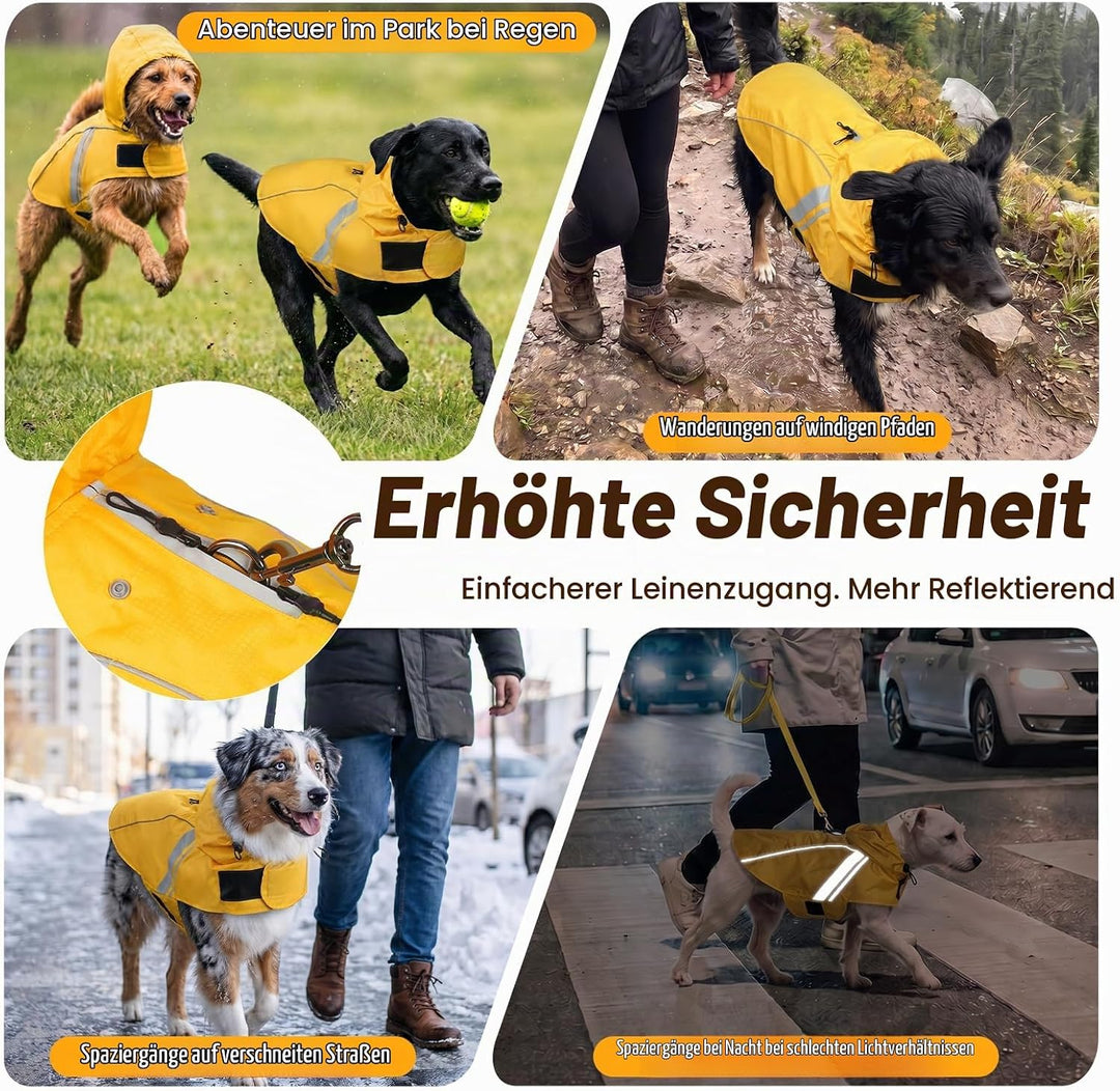 VIVAGLORY Hunderegenmantel für grosse Hunde, leicht an- und ausziehbare Regenbekleidung, reflektiere