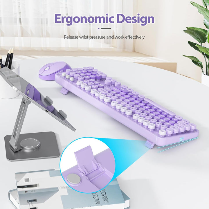 SOLIDEE kabellose Tastatur und Maus - 2.4GHz Runde Tastenkappe mit Ziffernblock, 104 ergonomische Ta