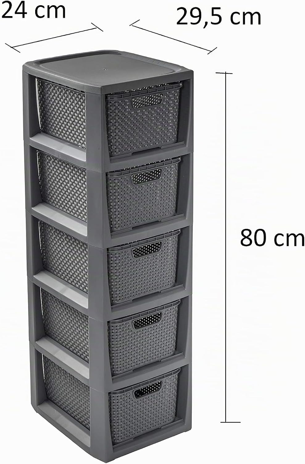 BranQ - Home essential 100% recycelt Kunststoff PP, Ökologisch, Regal in Rattan Design, Anthrazit, 2
