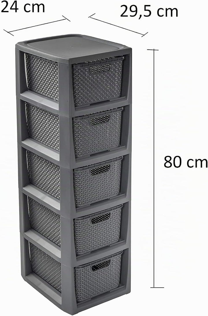 BranQ - Home essential 100% recycelt Kunststoff PP, Ökologisch, Regal in Rattan Design, Anthrazit, 2
