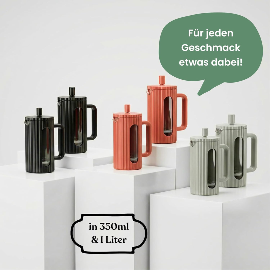 French Press aus Glas – Edelstahlfilter & hitzebeständiges Borosilikatglas – 1000 ml (1L, 1 Liter) –