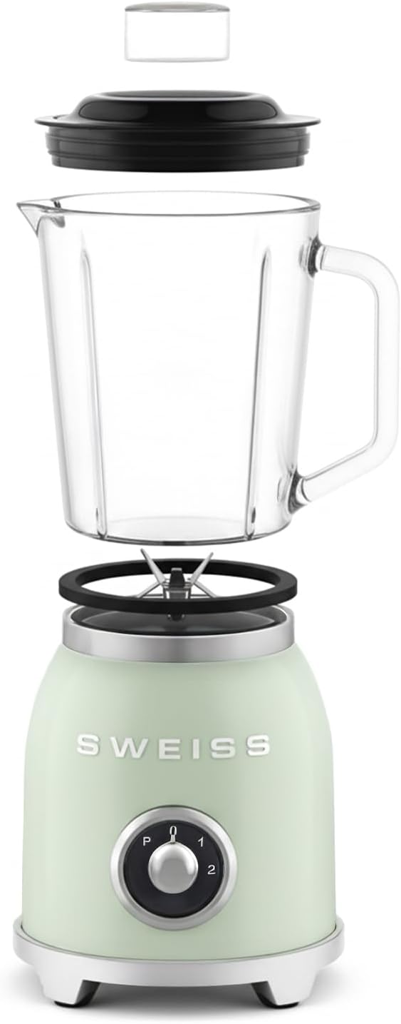 SWEISS Blender Smoothie Vintage MXV7, 2 Geschwindigkeiten und Pulsfunktion, 6 Edelstahlklingen, 1,5-