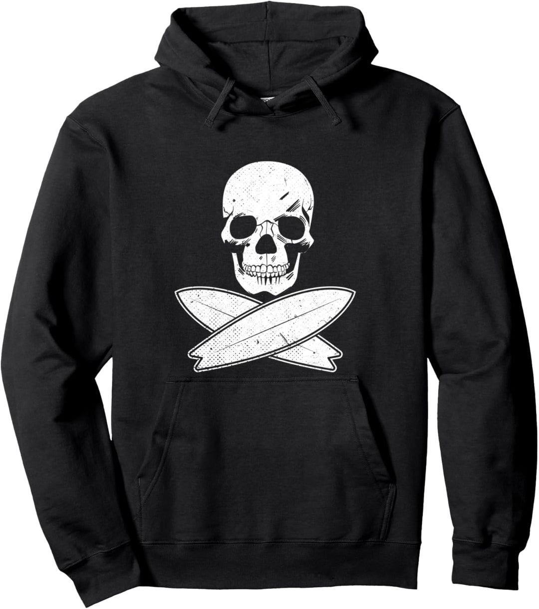 Totenkopf und gekreuzte Surfbretter Pullover Hoodie