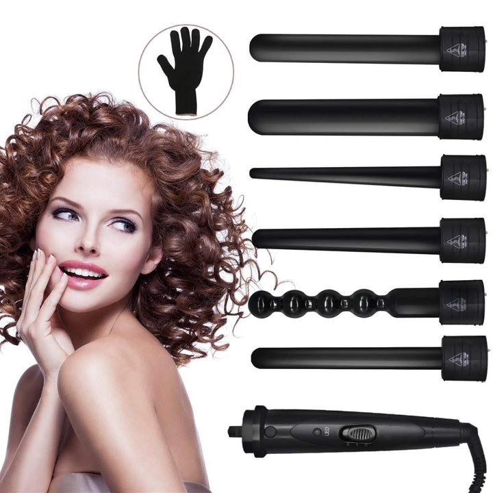 MENQANG Lockenstab 6 in 1, Lockenstab Hair Curler Multifunktions Austauschbarer Keramikbeschichtung