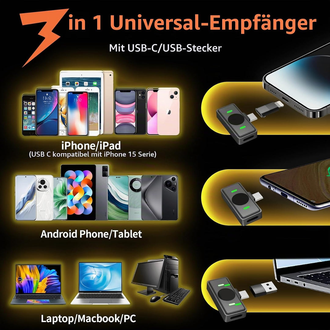 Drahtloses Lavalier Mikrofon für iPhone ipad &amp; Android, USB C Mini Ansteckmikrofon drahtlos, Hi-Fi A