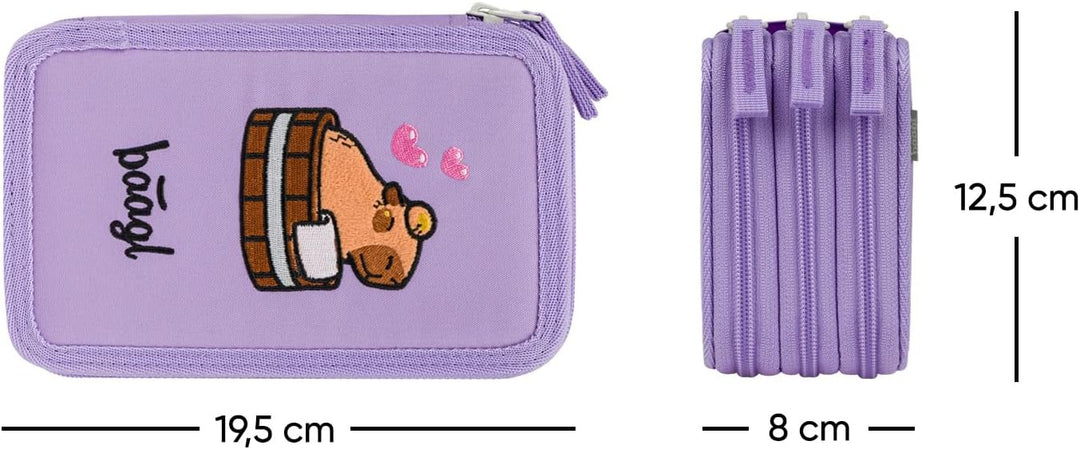 Baagl 3 Fach Federmäppchen Schulmäppchen Schreibwaren Mädchen - Capybara | Die Schulsachen Federtasc