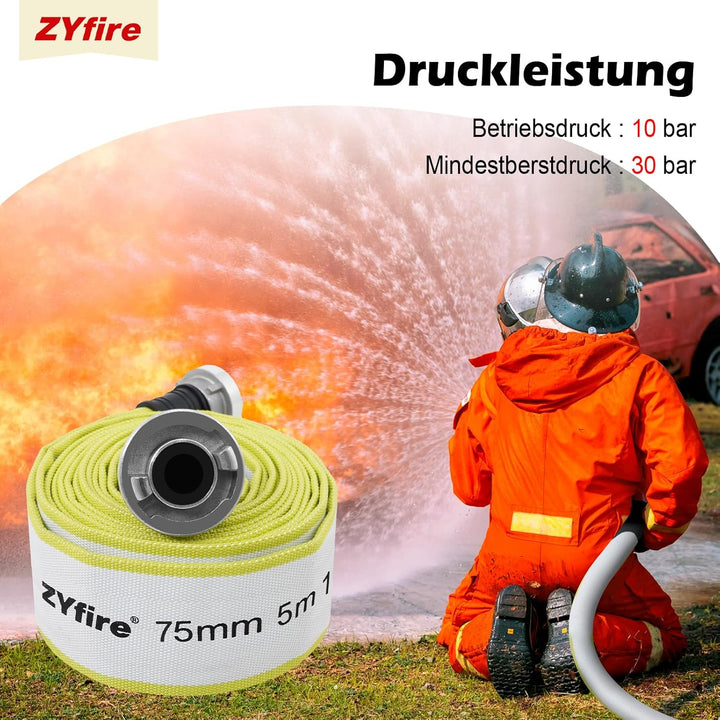 ZYfire Feuerwehrschlauch 75mm x 5m | 3 Zoll Feuerschlauch mit B-Storz Kupplung | flexibler Wassersch