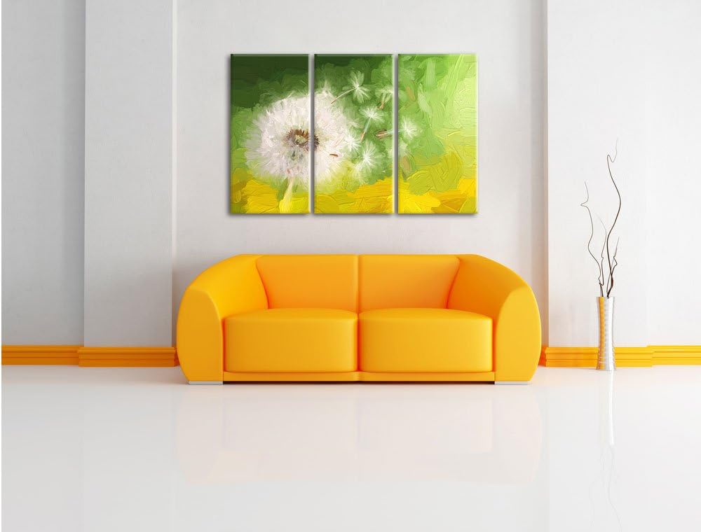 Pixxprint Löwenzahn Samen Kunst / 3-Teilig/Gesamtmass 120cm Leinwandbild bespannt auf Holzrahmen/Wan