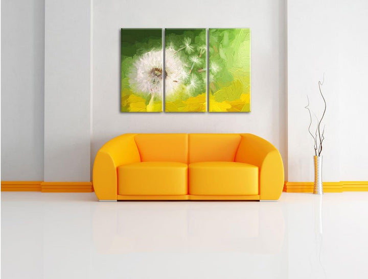 Pixxprint Löwenzahn Samen Kunst / 3-Teilig/Gesamtmass 120cm Leinwandbild bespannt auf Holzrahmen/Wan