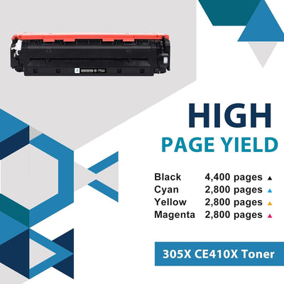 4er Pack Kompatibel 305X CE410X 305A CE410A Tonerkartusche als Ersatz für HP Laserjet Pro 400 Color