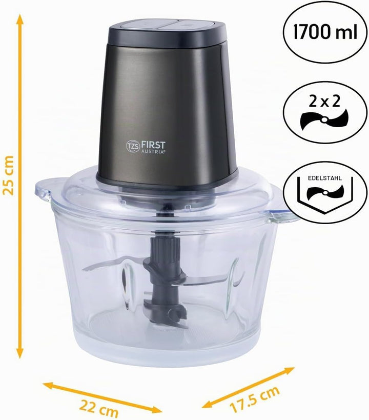 TZS First Austria Zerkleinerer | 1.7L Glasbehälter | 500W | 2 Geschwindigkeiten | Multizerkleinerer