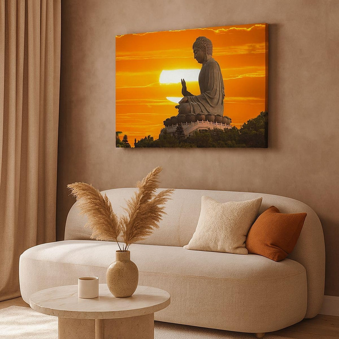 Bilder auf Leinwand 100x70cm Leinwandbild mit Rahmen tempel buddha Gross Wanddeko Bild Schlafzimmer