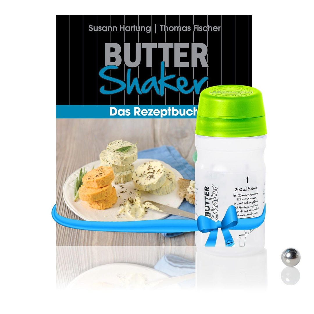 EINSTEIGER-SET für EINFACHES BUTTER MACHEN mit dem patentiertem Butter-Shaker (325ml) in GRUEN + kre