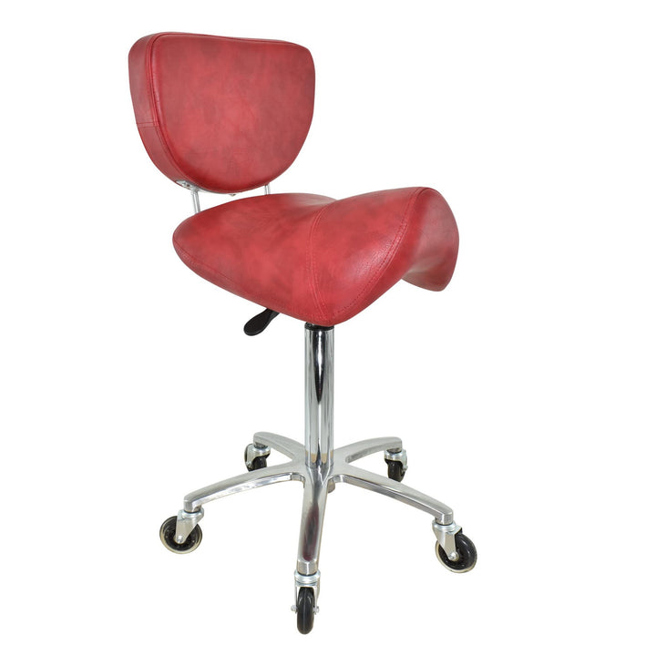 Sattelhocker mit Lehne Rot, Sattelstuhl für Rückenentlastung, Rollhocker höhenverstellbar von 55-75