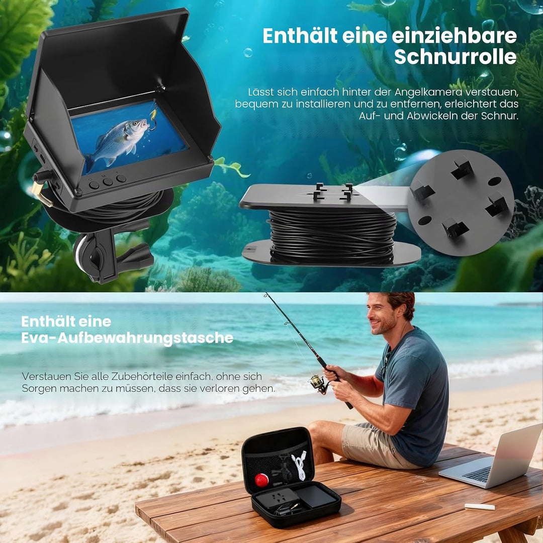 Fischfinder, 4.3 Zoll HD Unterwasserkamera Angeln Fishfinder mit 30m Kabel, IP65 Wasserdicht, 5000mA