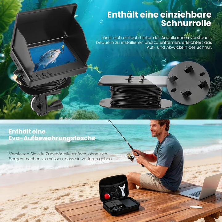 Fischfinder, 4.3 Zoll HD Unterwasserkamera Angeln Fishfinder mit 30m Kabel, IP65 Wasserdicht, 5000mA