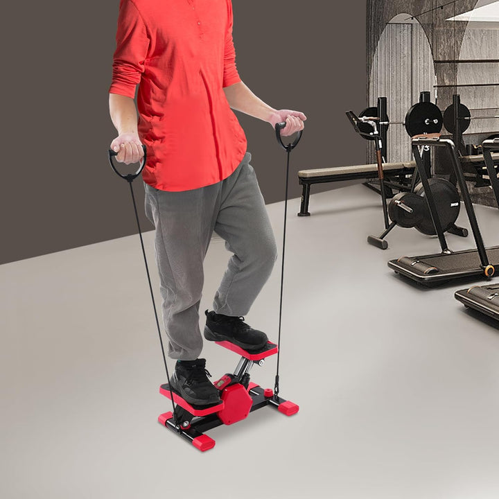 Stepper für Zuhause Pedal Trainer 150 kg hydraulisch LCD Display 2 Zugseile | Hydraulisches System f