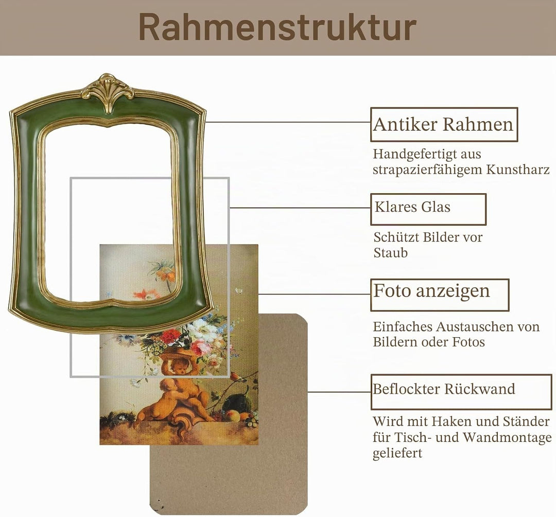 Kangce Vintage Bilderrahmen 10,2 x 15,2 cm, antiker kunstvoller Fotorahmen, Tisch- und Wandbehang, a