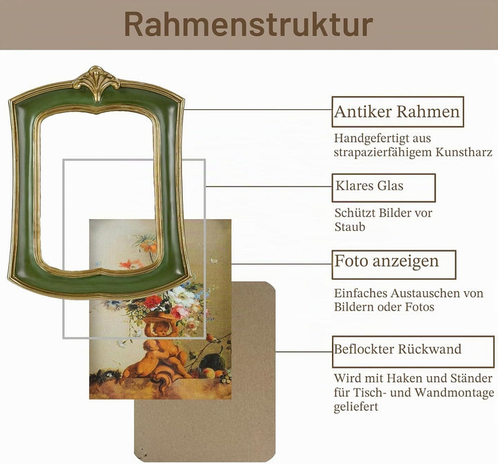 Kangce Vintage Bilderrahmen 10,2 x 15,2 cm, antiker kunstvoller Fotorahmen, Tisch- und Wandbehang, a