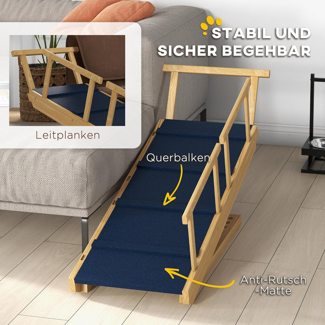 PawHut Hunderampe Klappbar Haustierrampe mit abnehmbaren Geländern, rutschfest Hundeeinstiegshilfe f