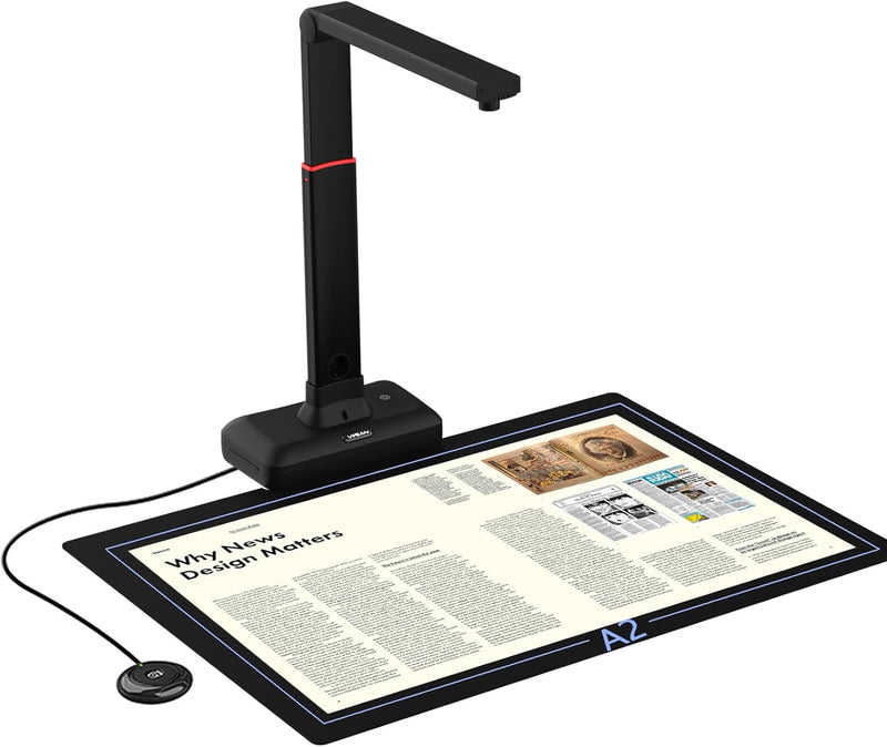 VIISAN Dokumentenscanner - 27MP Buchscanner mit Scan Max A2, ideal für grosse Periodika, Bücher und